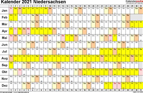 Das jahr 2021 hat 52 kalenderwochen und beginnt am freitag, den 1. Kalender 2021 Niedersachsen: Ferien, Feiertage, Word-Vorlagen