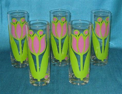 Set Of Ice Tea Glasses With Tulip Pattern By Colony Etsy Iced Tea