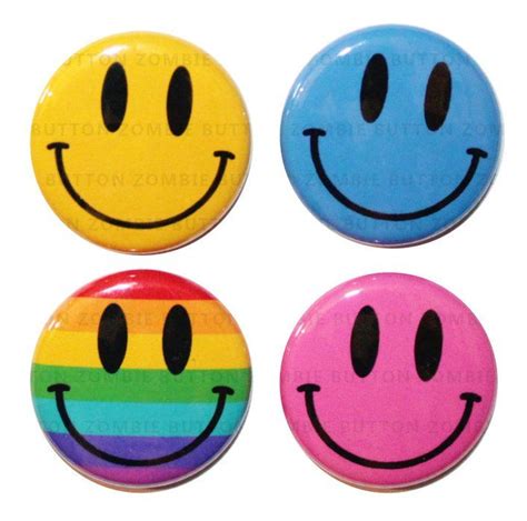 Set Of 4 Mixed Smiley Face Button Badges 25mm1inch25cm Made In