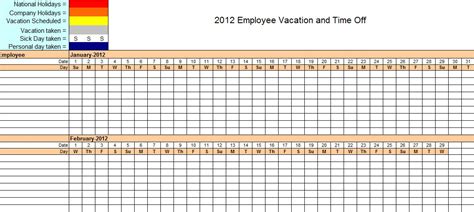 Employee Time Off Calendar Template Williamson