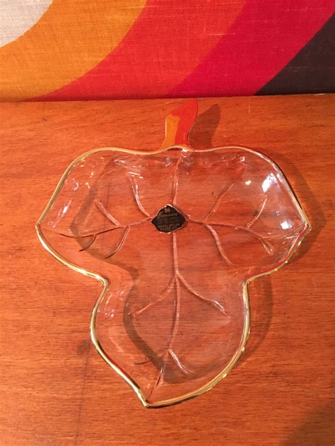 Vintage Hazel Atlas Clear Glass Leaf Shaped Bowl Trimmed In Etsy