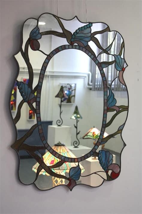Blue Baroque Mirror Stained Glass Art Stained Glass Mirror Glass Painting