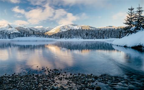 Landscape Photography Nature Lake Mountains Forest Morning Sunlight