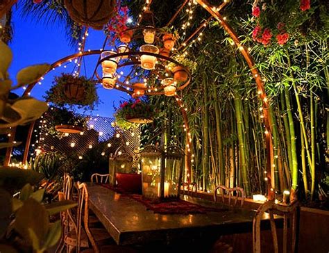 Beautiful Outdoor Dining Area Bamboo Lantern Chandelier