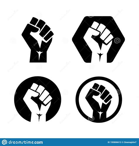 Raised Fist Set Black Logo Icon Isolated Vector Illustration Stock