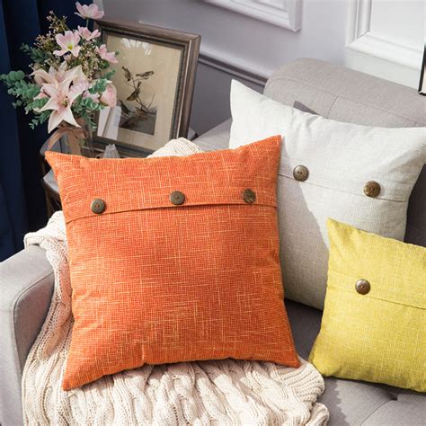 Linen Throw Pillow Covers Cushion Button Vintage Pillowcase Decor Us