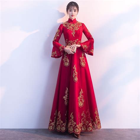 Красное кружевное платье с вышивкой в восточном стиле китайское винтажное традиционное