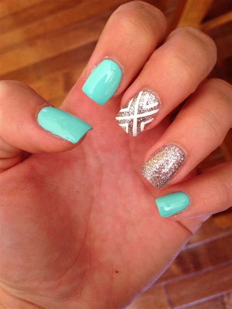Summer Nails Teal And Sparkly Teal Acrylic Nails Teal Nails