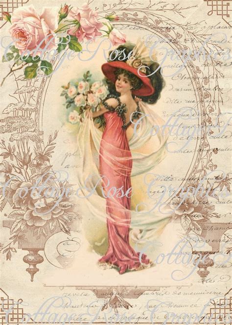 victorian romance lady large digital download ecs buy 3 get one free pink roses single image