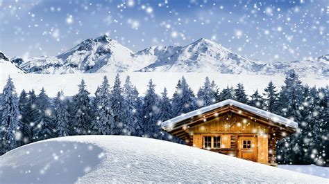 Trees Mountain Cabin Snow Coolwallpapersme