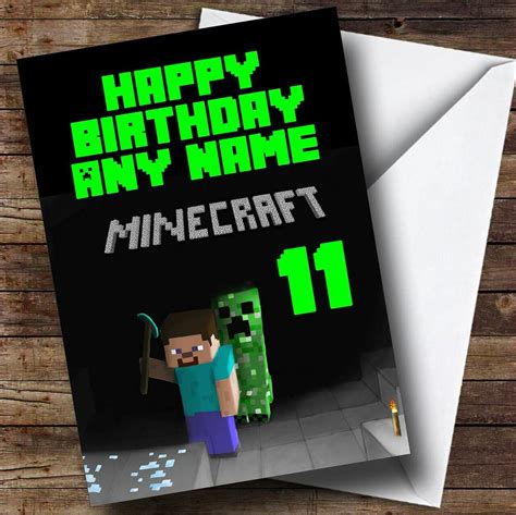 Ideal for all minecraft fans! Minecraft Black Personalised Birthday Card - The Card Zoo