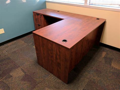 Cherry Laminate L Shape Desk With Drawers Madison Liquidators