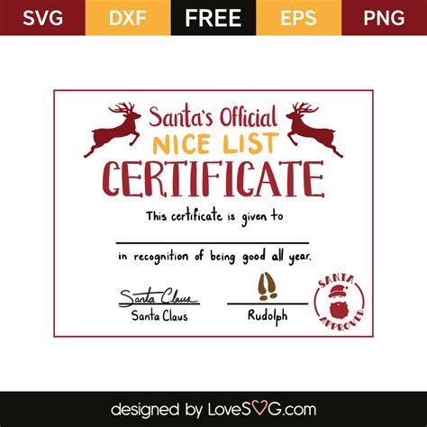 This template from microsoft offices gives you a gift certificate with bright, vibrant colors. Christmas nice list certificate | Lovesvg.com