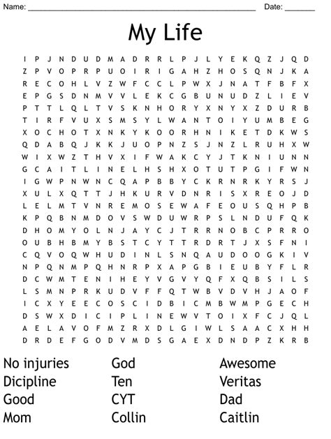My Life Word Search Wordmint