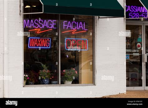 Massage Parlor Massage Parlour Neon Sign And Front Entrance Usa