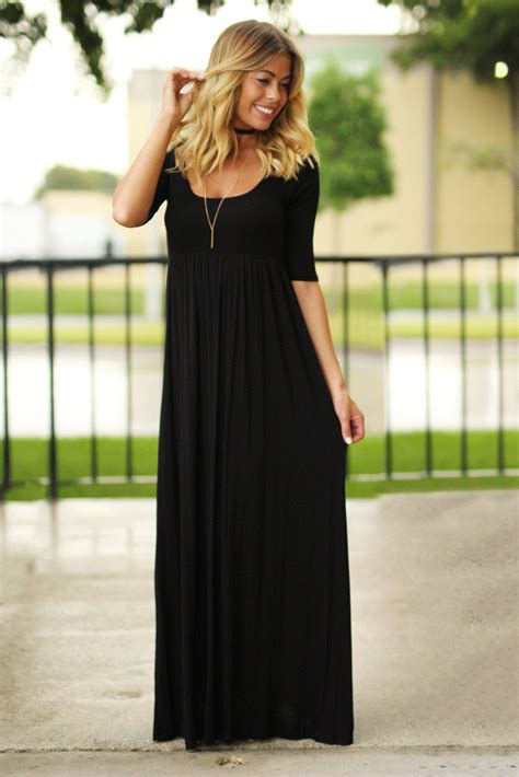 Black Maxi Dress With 34 Sleeves Black Long Dress Casual Maxi