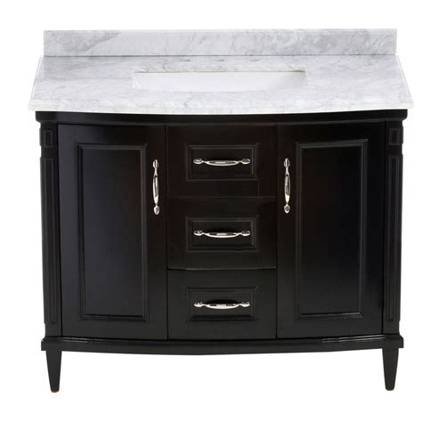 Vanity features a strong white stain. Rose 42 in. Vanity in Black with Marble Vanity Top in ...
