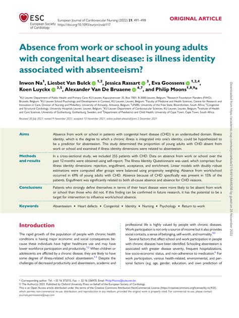 Pdf Absence From Work Or School In Young Adults With Congenital Heart