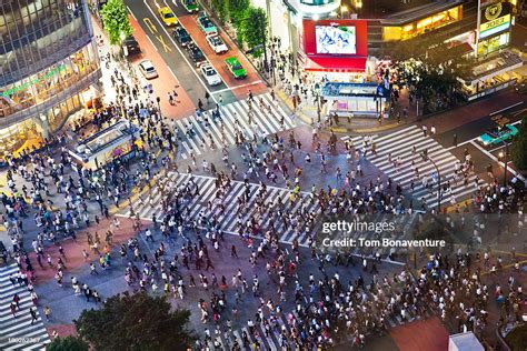 Birdseye View Of The Infamous Shibuya Crossing High Res Stock Photo