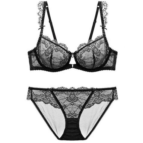 Bowknot Lace Strap Rhinestone Sheer Bra Set 30 Liked On Polyvore