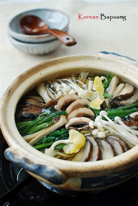 korean bapsang beoseot jeongol mushroom hot pot vegan korean food cooking recipes food