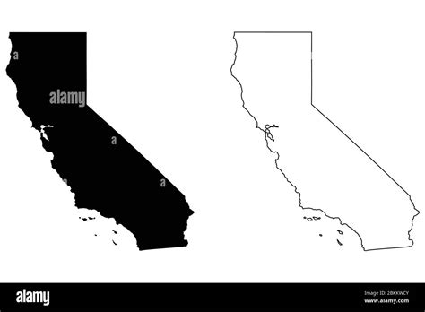 California Ca State Maps Black Silhouette And Outline Isolated On A