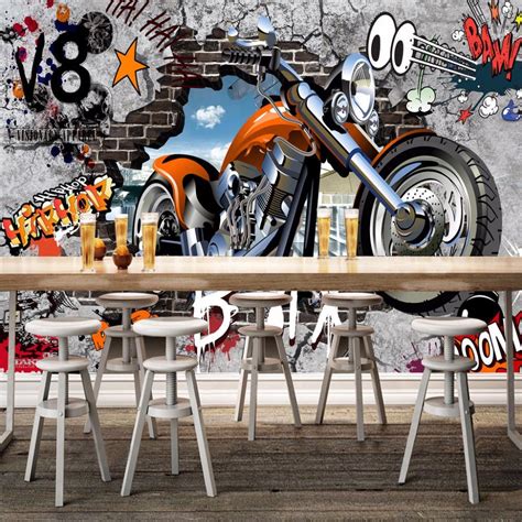 Custom Wallpaper Motorcycle Street Graffiti Wallcovering Bvm Home