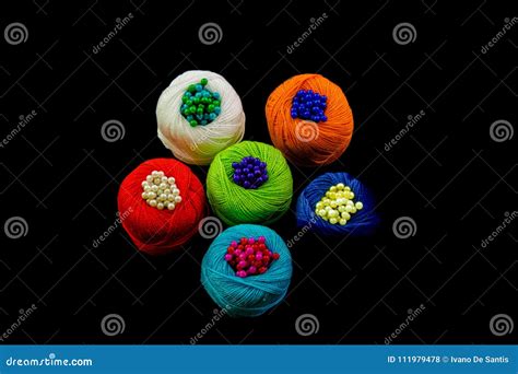 Colorful Wool Balls On A Black Background Stock Photo Image Of Skein