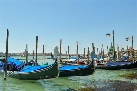 Gondolas Parked Close To San Marco Square In Venice Italy Editorial