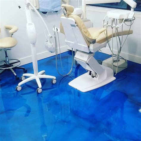 Ocean Blue Metallic Epoxy Floor Coating In Dentist Office Flooring