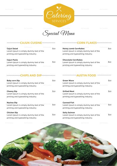 Food Catering Service Menu Design Template In Psd Word Publisher