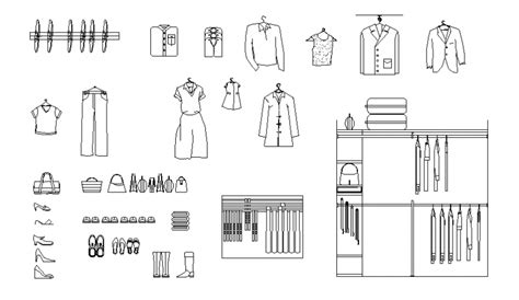 Wardrobe Section With Clothes Blocks Cad Drawing Deta