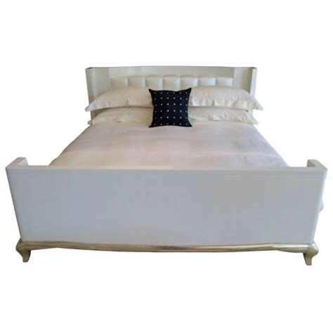 King Sized Hollywood Regency Style Bed With Radius Headboard And White