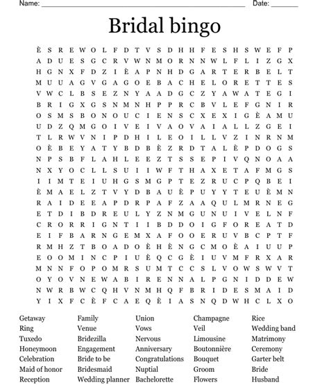 Bridal Bingo Word Search Wordmint