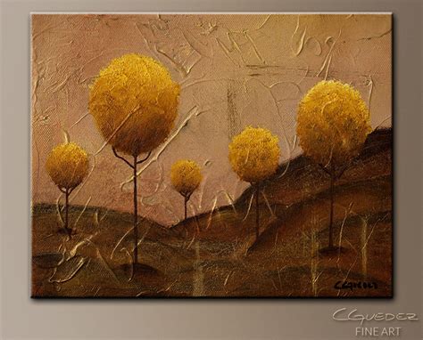 Abstract Painting On Canvas Golden Trees Small Landscape Abstract Art