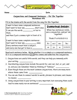conjunctions worksheets  grade   answers   worksheet