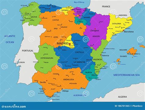 Colorido Mapa Político España Con Capas Claramente Separadas