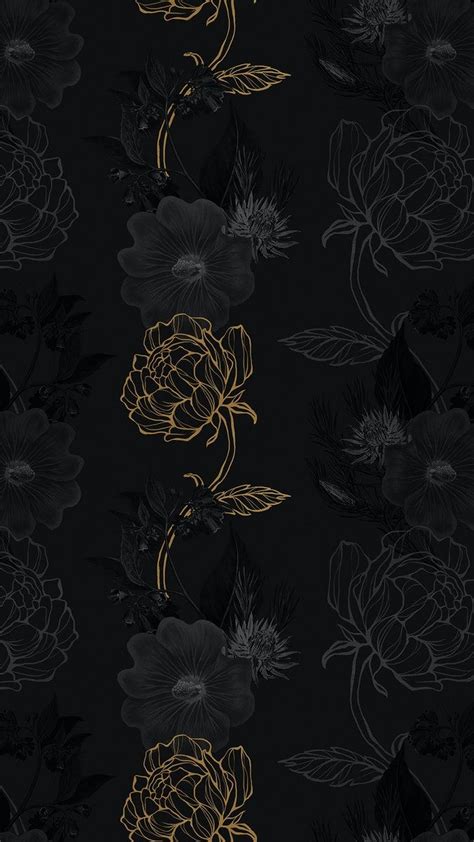 Black And Gold Floral Wallpaper With Flowers