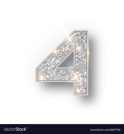 Silver Glitter Alphabet Numbers 4 With Shadow Vector Image