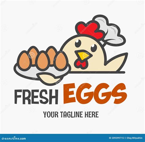Fresh Chicken Eggs Logo Funny Chicken Wearing A Chef`s Hat Serves Eggs
