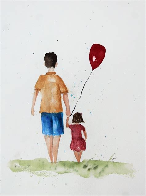Watercolor Father Daughter Happy Fathers Day Art Painting