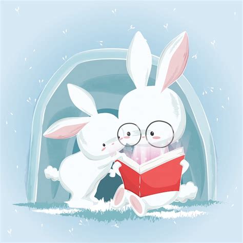 Premium Vector Cute Bunnies Reading A Book