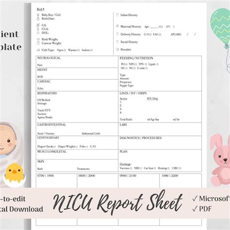 Nicu Report Sheet Baby Nurse Brain Neonatal Nursing Etsy Australia