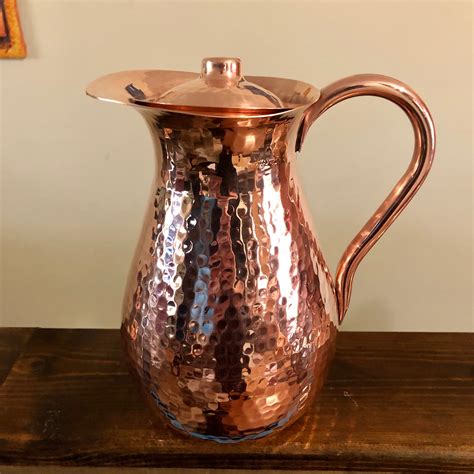 Pure Hammered Copper Pitcher With Lid 2 Liters 100 Pure Copper