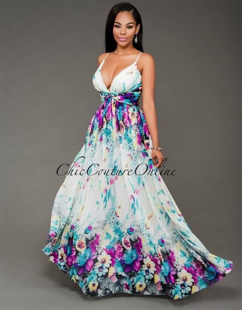 Chic Couture Online St Tropez Teal Multi Color Floral Padded Maxi