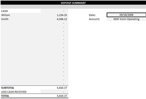 Printable Quickbooks Deposit Slip Template Excel Tmp