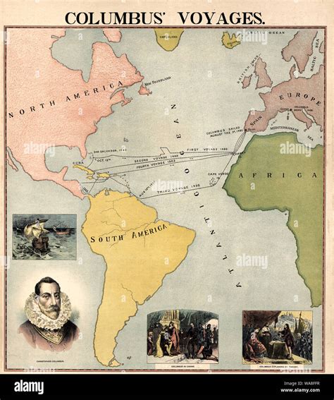 Map Of The Voyages Of Christopher Columbus Stock Photo Alamy