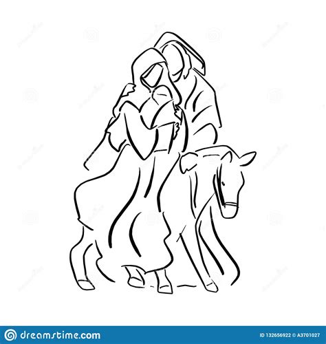 Nativity Scene Of Baby Jesus In Mary Arm And Joseph With Donkey Stock