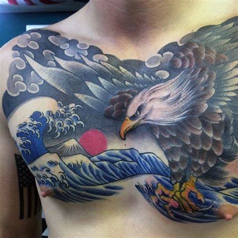 Magnificient Eagle Atop Raging Waters Tattoo Mens Chest Eagle Chest