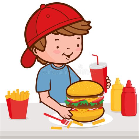 Garçon Mangeant L hamburger à Un Restaurant D aliments De Préparation
